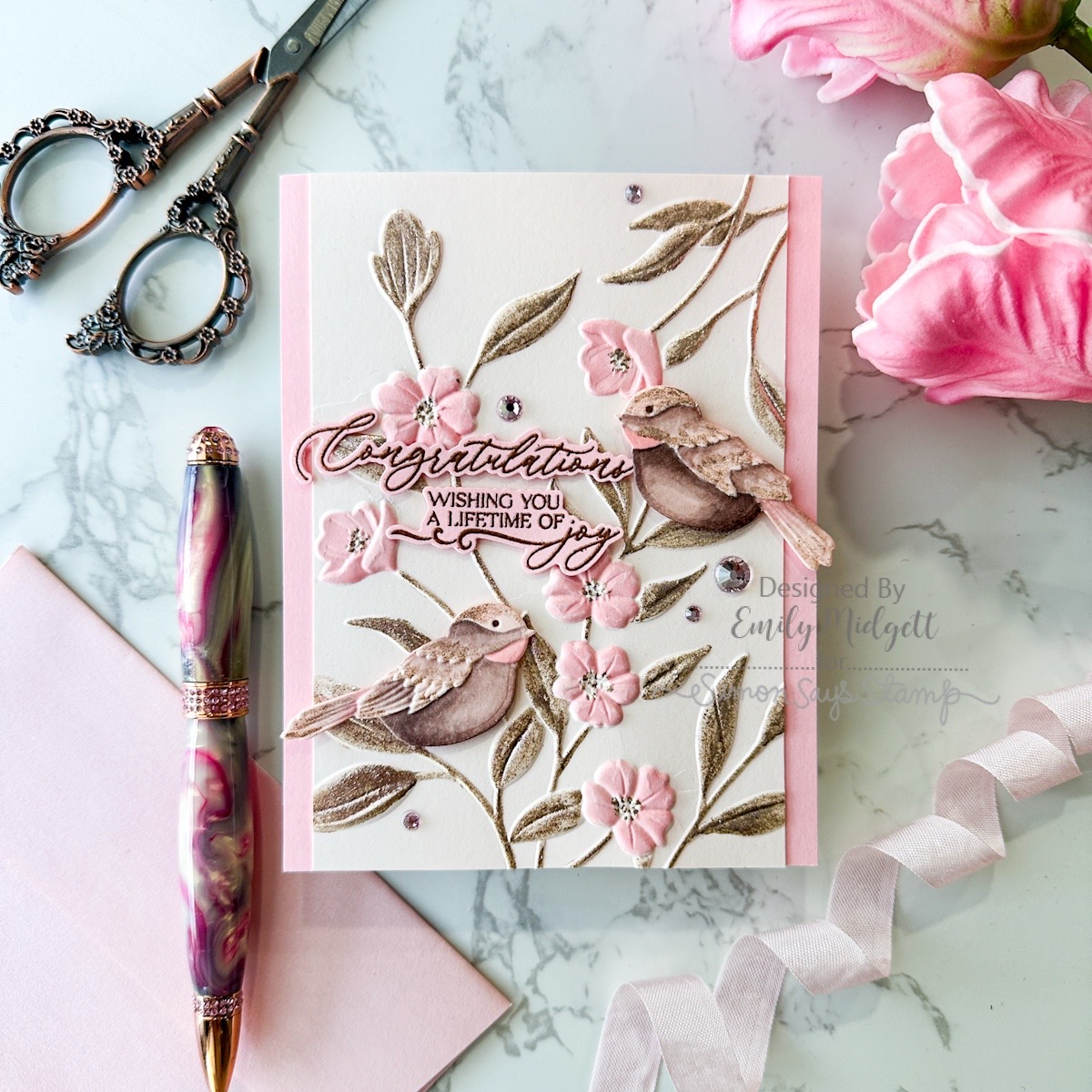 Simon Says Stamp Embossing Folder and Cutting Dies Chickadee Gathering sfd461 To Love Wedding Card Emily Midgett | color-code:ALT04