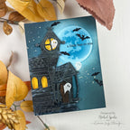 Simon Says Stamp Embossing Folder and Cutting Dies Creepy Mansion sfd646 Nichol Spohr Spooky Halloween Card with Full Moon and Bats