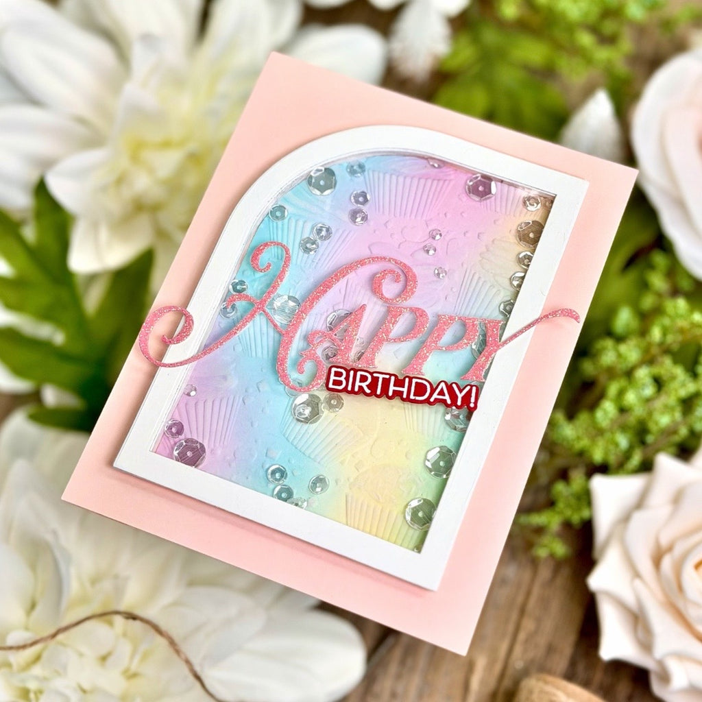 Simon Says Stamp Embossing Folder and Cutting Dies Cute Cupcakes sfd619 Joe Sysavath Pastel Cupcakes Happy Birthday Card