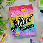 Simon Says Stamp Embossing Folder and Cutting Dies Cute Cupcakes sfd619 Sandi MacIver Colorful Cupcakes Happy Birthday Card