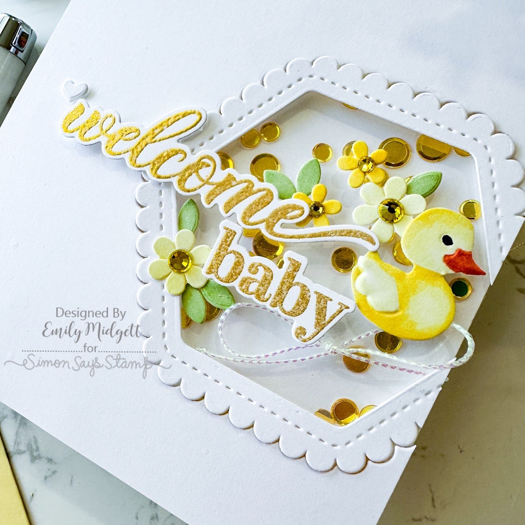 Simon Says Stamp Embossing Folder and Cutting Dies Darling Duckies sfd575 Baby Duck Shaker Card Emily Midgett | color-code:ALT0