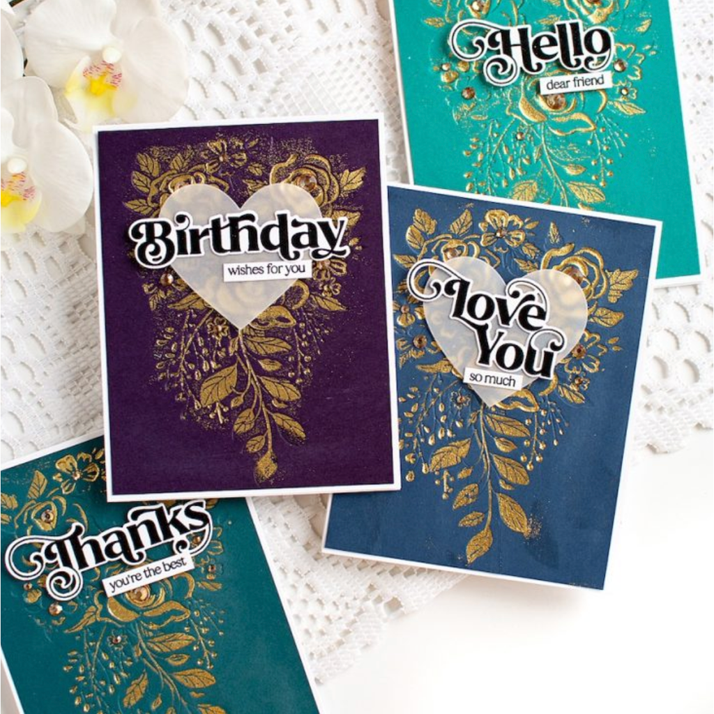Simon Says Stamp Embossing Folder and Cutting Dies Fancy Rose Bouquet sfd525 Heart to Heart Elegant Card Set Heather Hoffman | color-code:ALT04