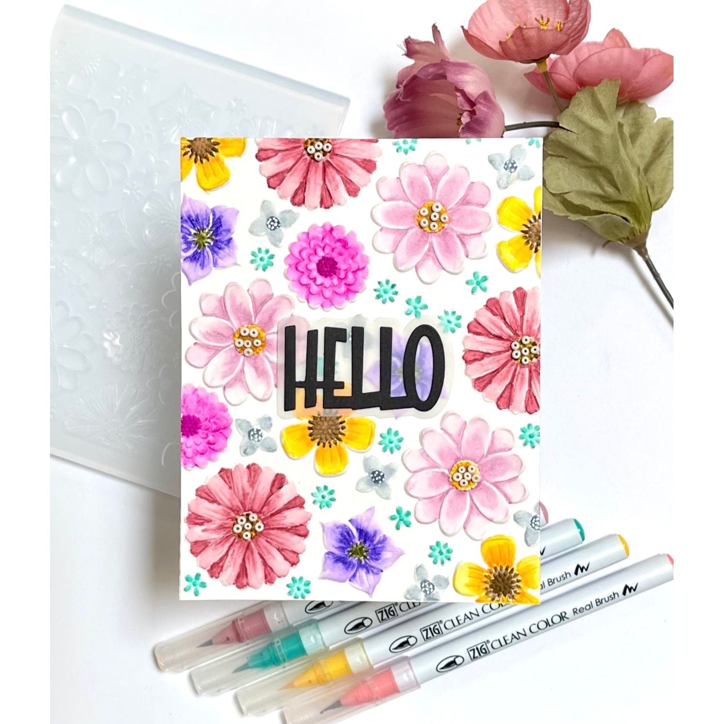 Simon Says Stamp Embossing Folder and Cutting Dies Flower Medley sfd597 Every Happiness Barb Engler Hello Card