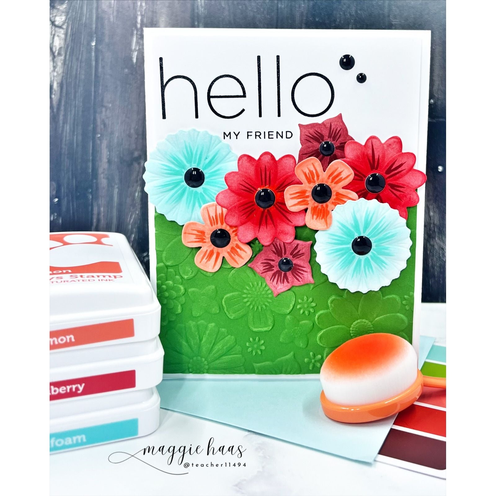 Simon Says Stamp Embossing Folder and Cutting Dies Flower Medley sfd597 Every Happiness Maggie Haas Hello Contrast Card