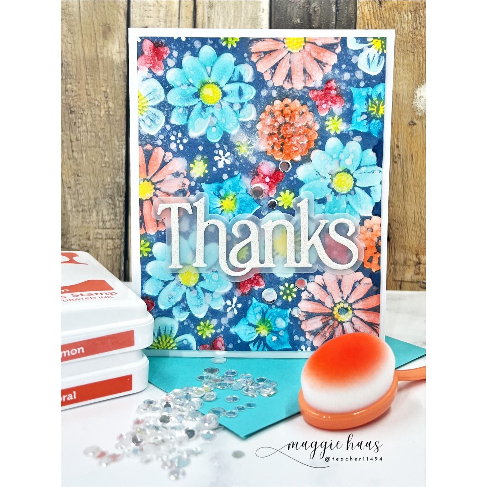 Simon Says Stamp Embossing Folder and Cutting Dies Flower Medley sfd597 Every Happiness Maggie Haas Thanks Card