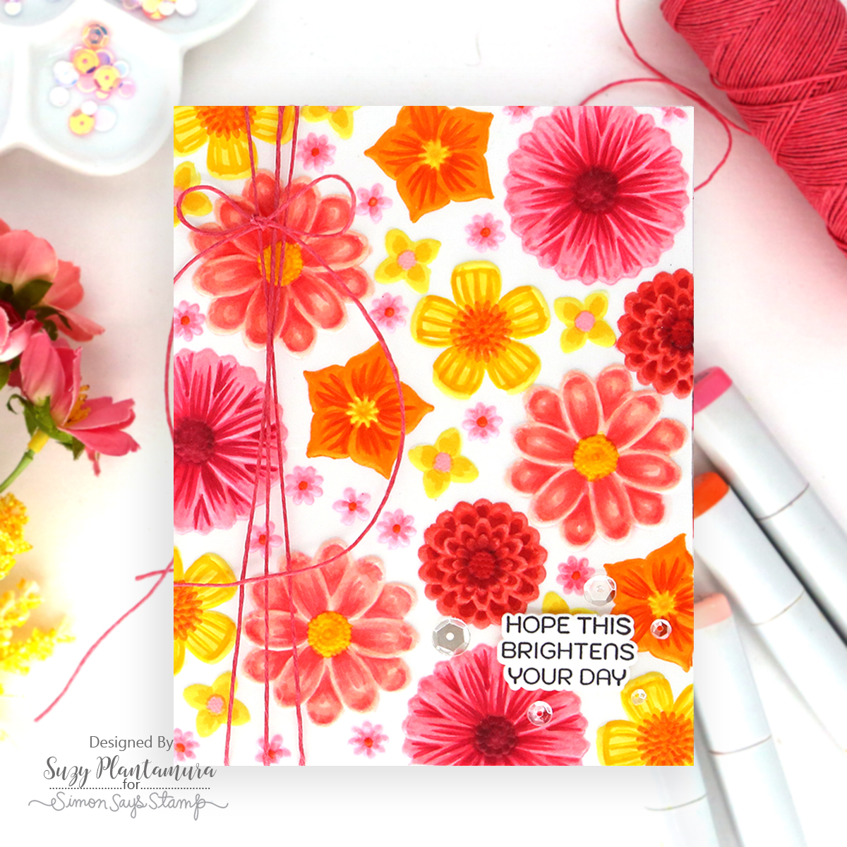 Simon Says Stamp Embossing Folder and Cutting Dies Flower Medley sfd597 Every Happiness Suzy Plantamura Bright Warm Colors Flowers Card | color-code:ALT03