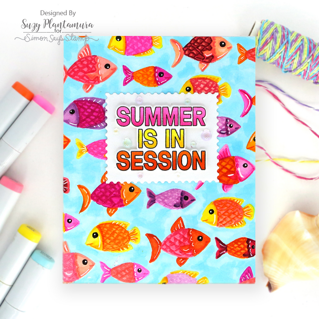 Simon Says Stamp Embossing Folder and Cutting Dies Fun Fish sfd601 Shine On Suzy Plantamura Summer School of Fish Card | color-code:ALT02