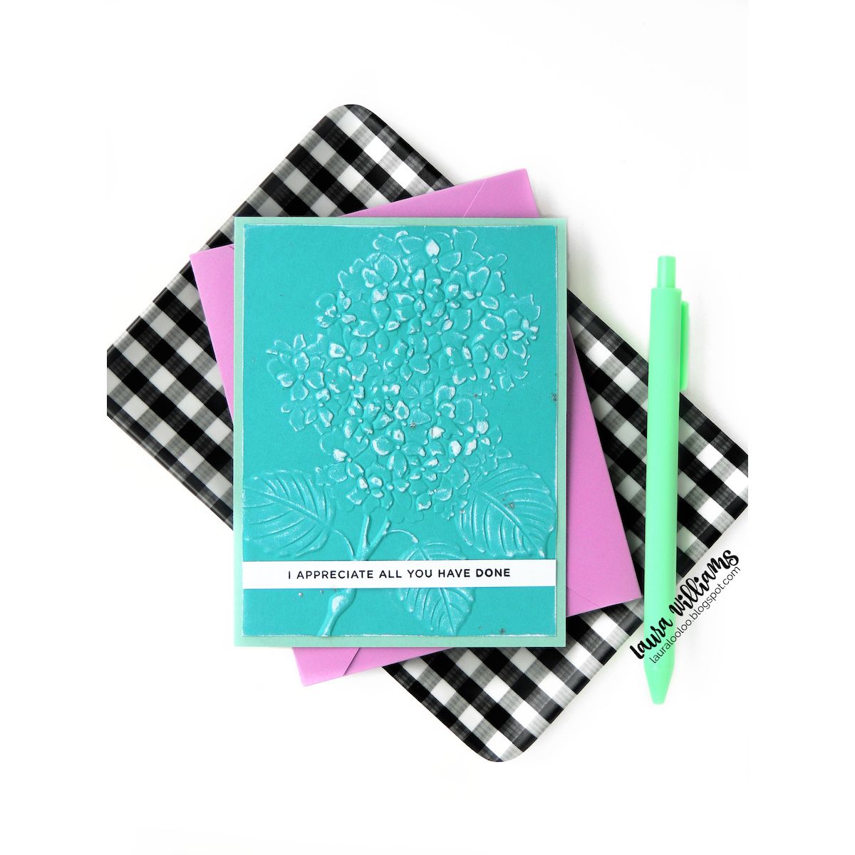 Simon Says Stamp Embossing Folder and Cutting Dies Gorgeous Hydrangea sfd576 Always There Appreciate You Card Laura Williams