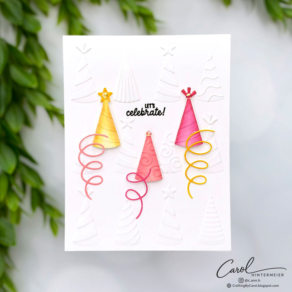 Simon Says Stamp Embossing Folder and Cutting Dies Party Time Hats sfd626 Carol Hintermeier Trio of Hats Birthday Card