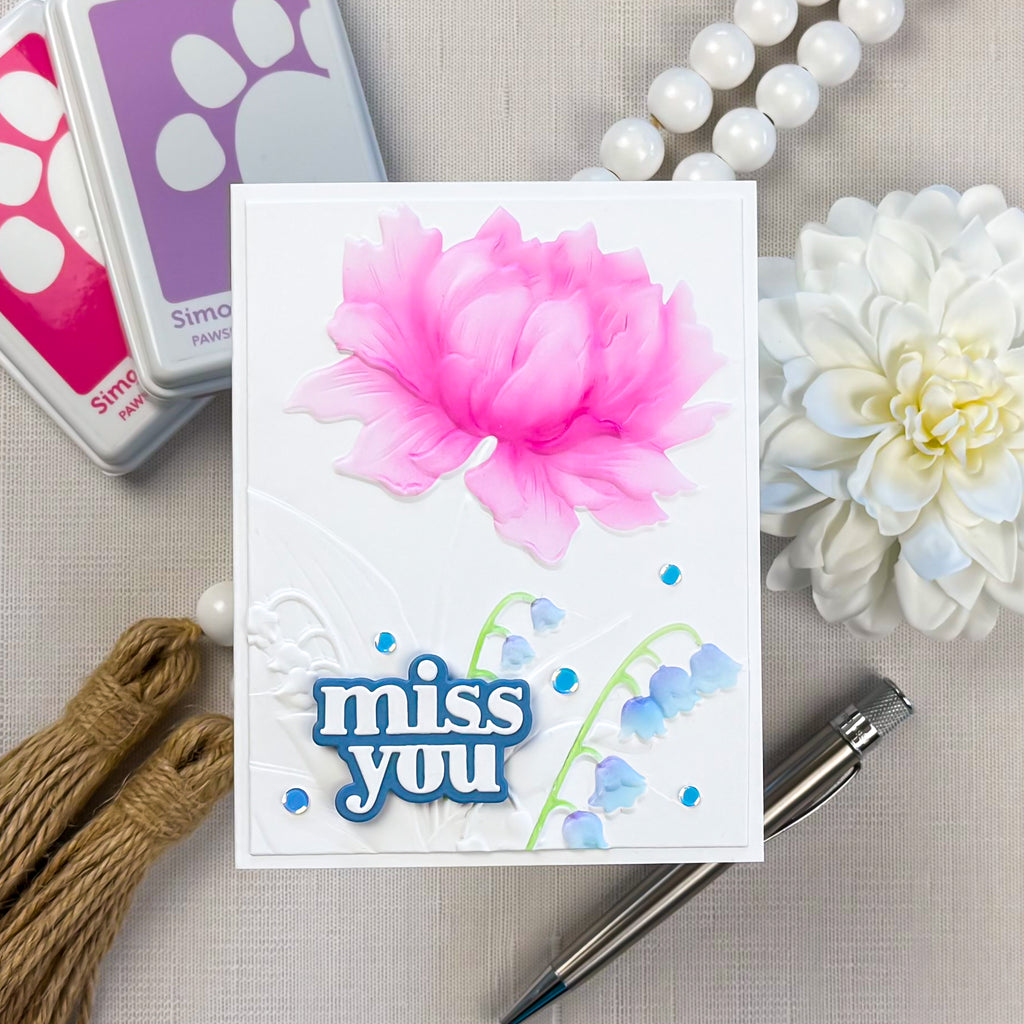 Simon Says Stamp Embossing Folder and Cutting Dies Peony and Bells sfd595 Always There Floral Miss You Card Charlene Madrid