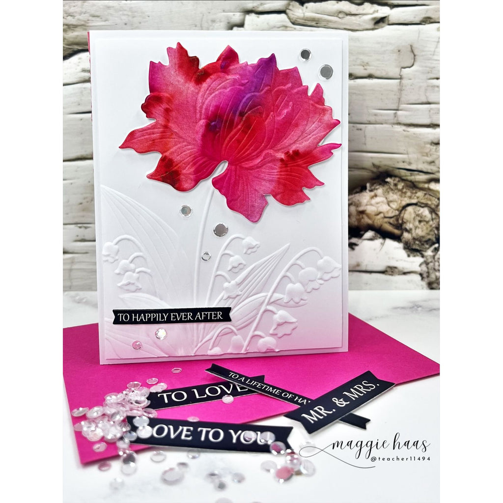 Simon Says Stamp Embossing Folder and Cutting Dies Peony and Bells sfd595 Always There Floral Wedding Card Maggie Haas