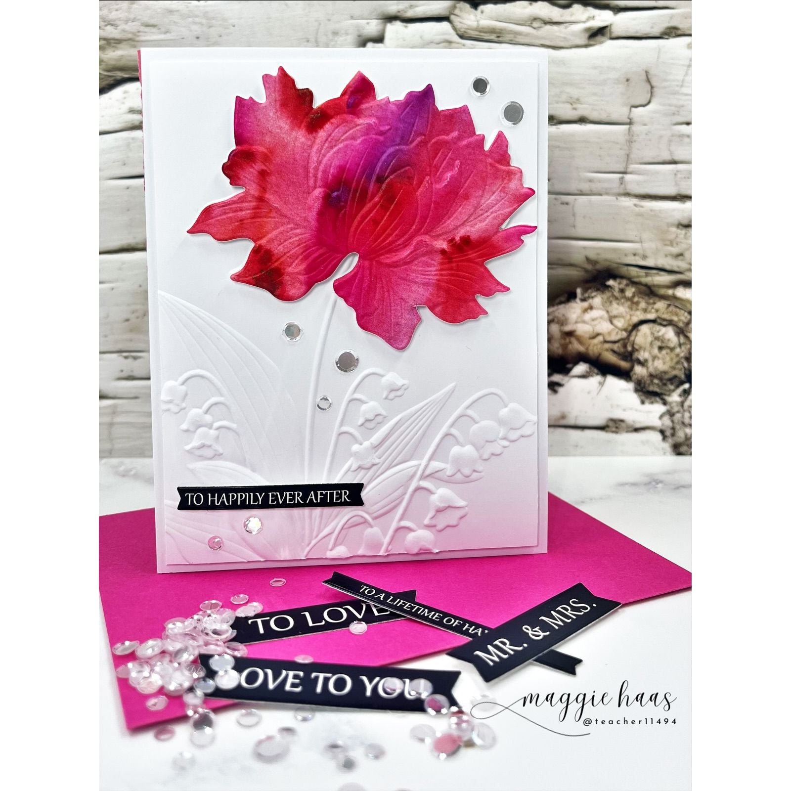 Simon Says Stamp Embossing Folder and Cutting Dies Peony and Bells sfd595 Always There Floral Wedding Card Maggie Haas
