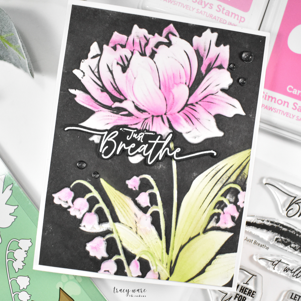 Simon Says Stamp Embossing Folder and Cutting Dies Peony and Bells sfd595 Always There Just Breathe Card Tracy Ware