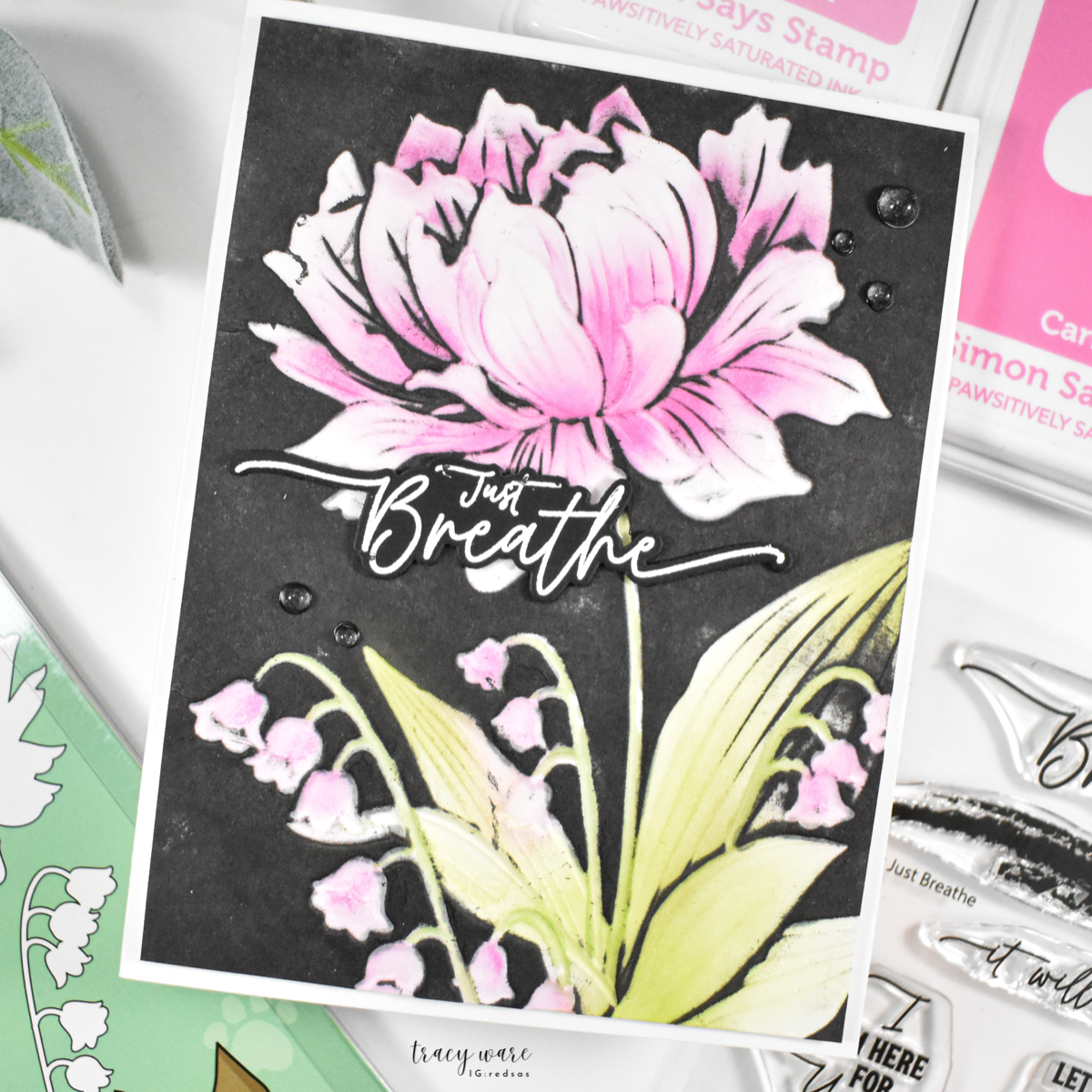 Simon Says Stamp Embossing Folder and Cutting Dies Peony and Bells sfd595 Always There Just Breathe Card Tracy Ware