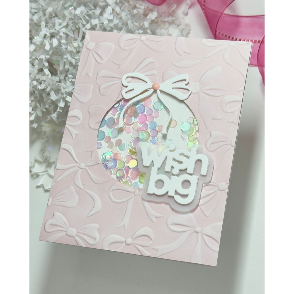 Simon Says Stamp Embossing Folder and Dies Beautiful Bows sfd633set Karen Downs Wish Big Shaker Card