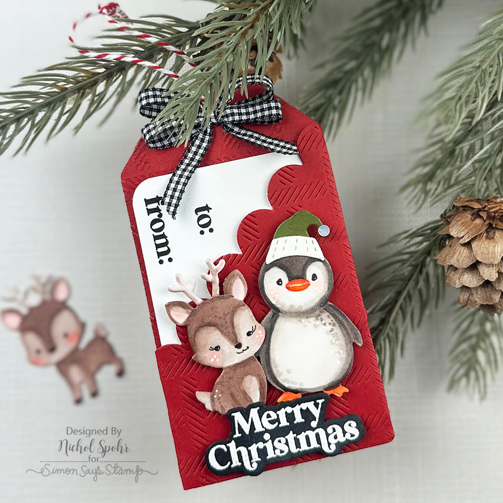 Simon Says Stamp Embossing Folder and Dies Fable Snowy Deer sfd658set Nichol Spohr Two Cute Critters Christmas Gift Card Holder