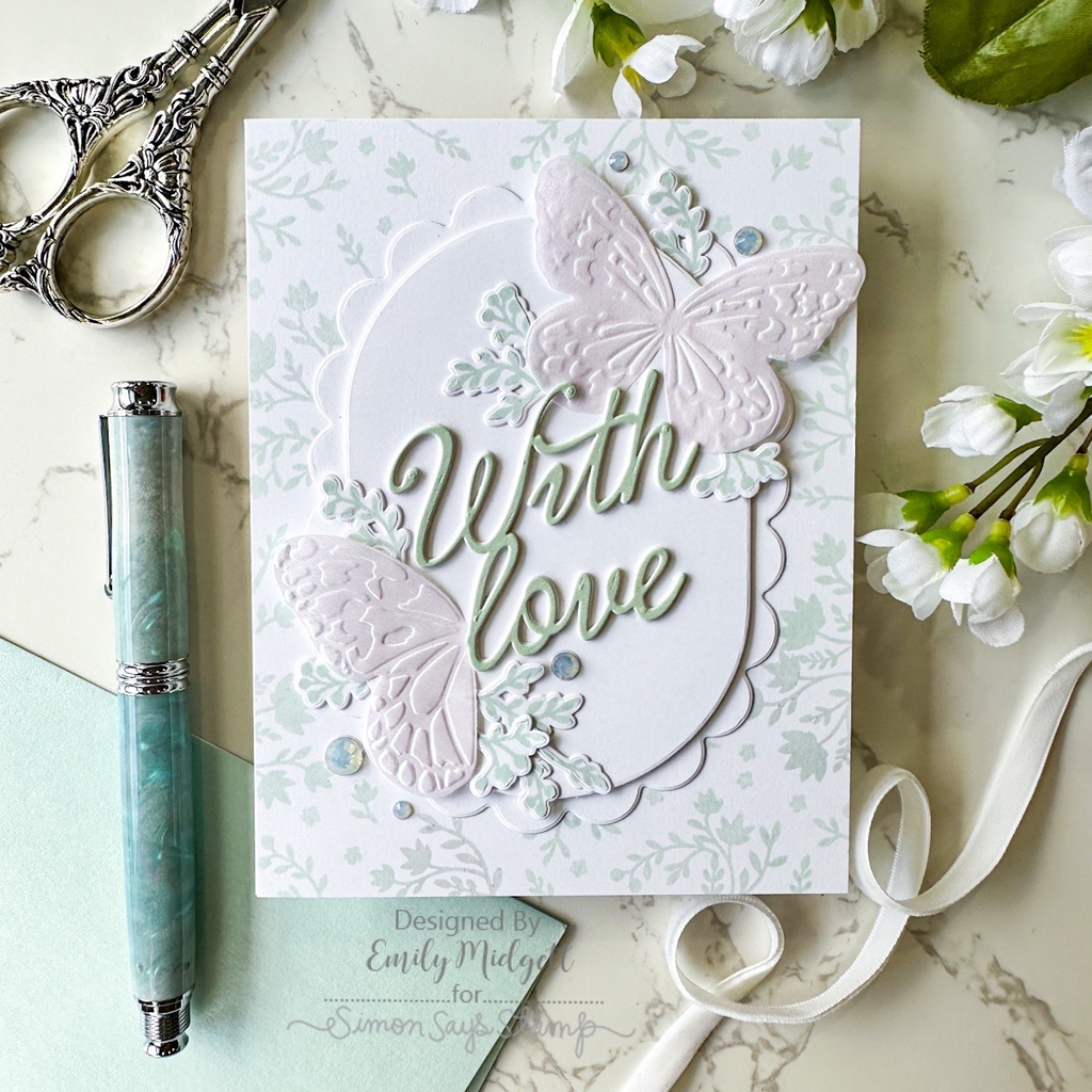 Simon Says Stamp Embossing Folder and Dies Graceful Butterfly sfd268 Emily Midgett With Love Card