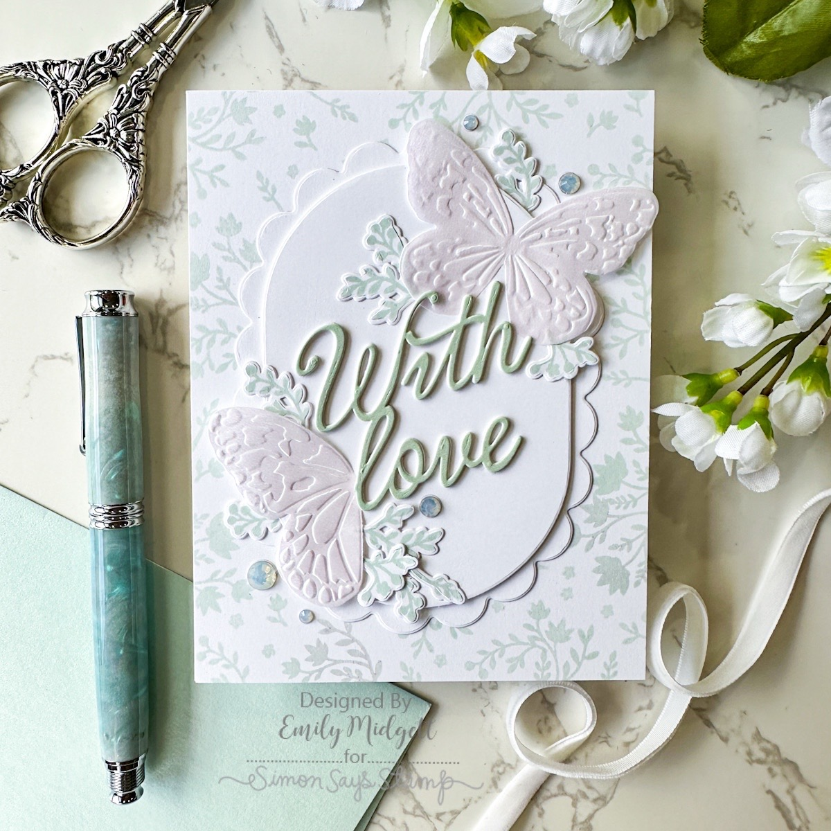 Simon Says Stamp Embossing Folder and Dies Graceful Butterfly sfd268 Emily Midgett With Love Card