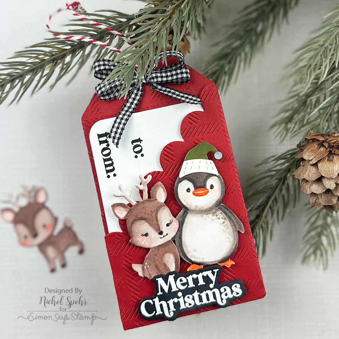 Simon Says Stamp Embossing Folder and Dies Penguin Pals sfd625set Nichol Spohr Cute Critters Christmas Gift Card Holder