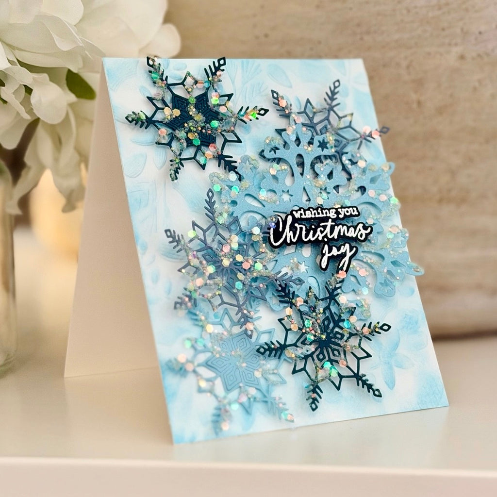 Simon Says Stamp Embossing Folder and Stencils Fluted Forest Decor set1402ff Sending Cheer Joe Sysavath Icy Joy Card
