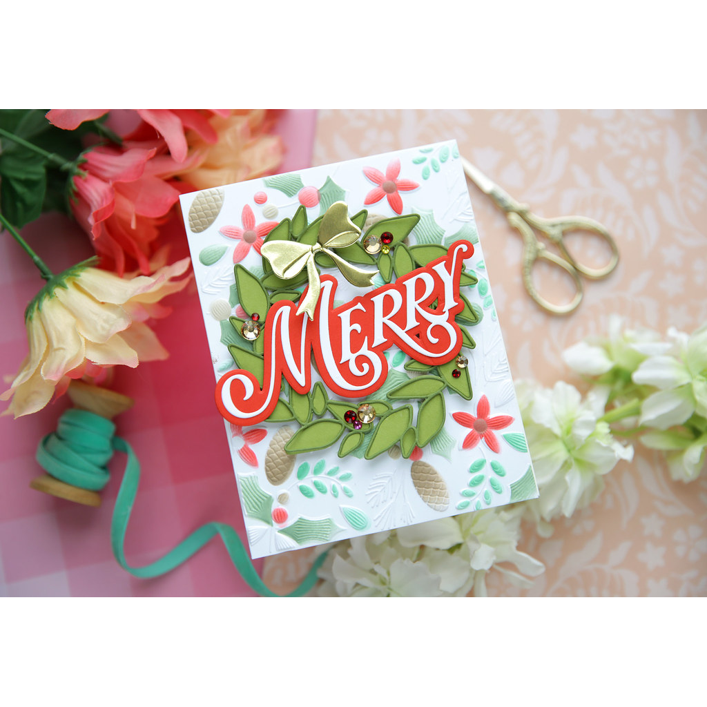 Simon Says Stamp Embossing Folder and Stencils Fluted Forest Decor set1402ff Sending Cheer Laura Bassen Merry Wreath Card | color-code:ALT01