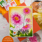 Simon Says Stamp Embossing Folder and Stencils Splendid Daisies set1372sd Keisha Charles Pink Flowers with Mouse Card