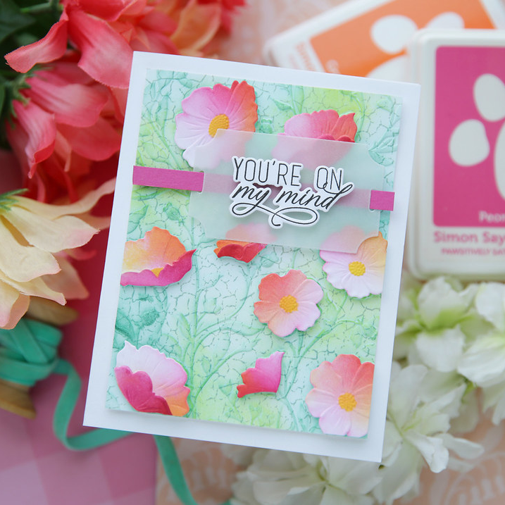 Simon Says Stamp Embossing Folders Stencils and Dies Morning Glory Vibes set1316mg Laura Bassen Thinking of You Card with Pink Flowers | color-code:ALT01
