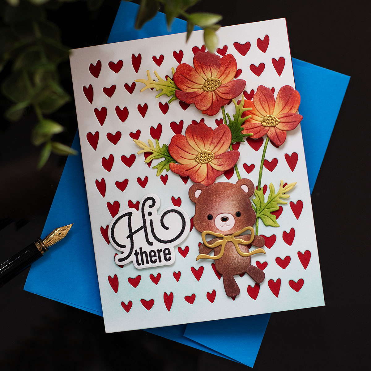 Simon Says Stamp Fable Bear Wafer Dies s1149 Always There Cute Bear with Flowers and Hearts Card Bibi Cameron | color-code:ALT01