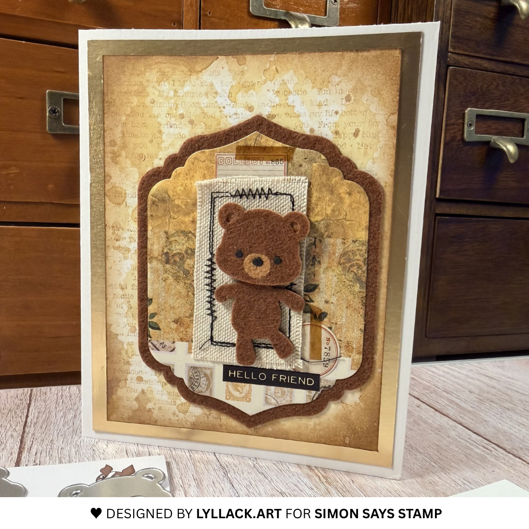 Simon Says Stamp Fable Bear Wafer Dies s1149 Always There Felt Bear Friend Card Thais Carvalho