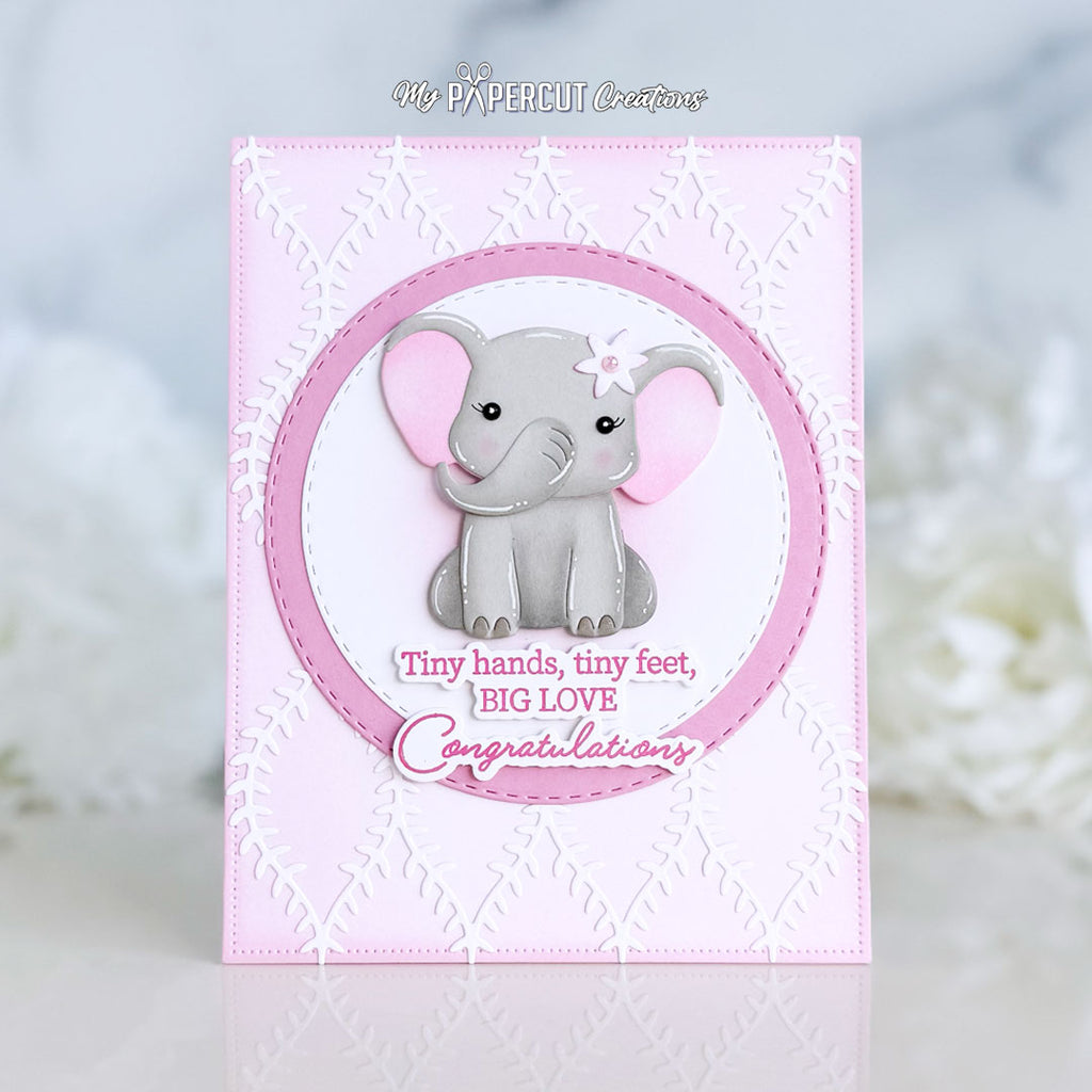 Simon Says Stamp Fable Elephant Wafer Dies s1154 Always There Pink Elephant Baby Card Brenda Noelke