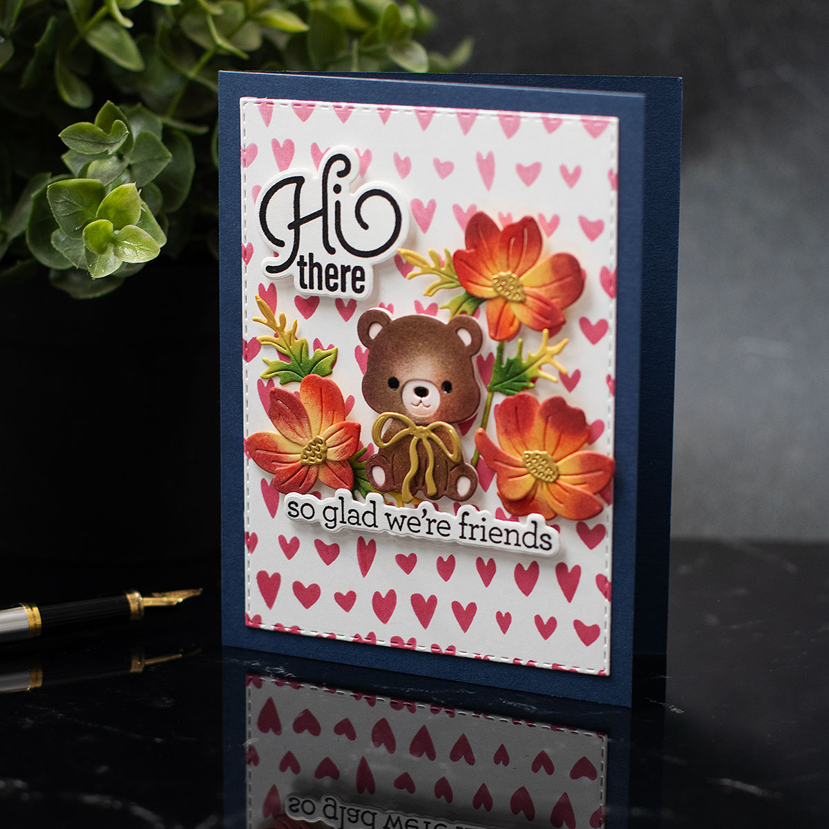 Simon Says Stamp Fable Sitting Bear Wafer Dies s1158 Always There Cute Bear and Flowers Friend Card Bibi Cameron | color-code:ALT04