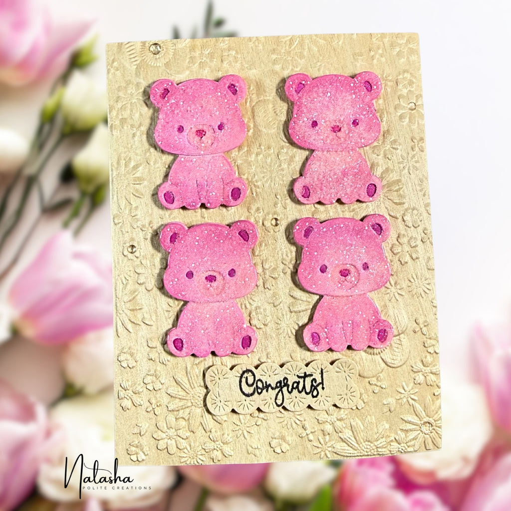 Simon Says Stamp Fable Sitting Bear Wafer Dies s1158 Always There Pink Bears Congrats Card Natasha Polite