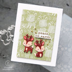 Simon Says Stamp Fable Snowy Deer Wafer Dies sd658 Cathy Zielske Two Cute Reindeer Christmas Card on Green Background