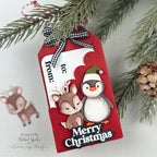 Simon Says Stamp Fable Snowy Deer Wafer Dies sd658 Nichol Spohr Two Cute Critters Christmas Gift Card Holder with Red Scallops