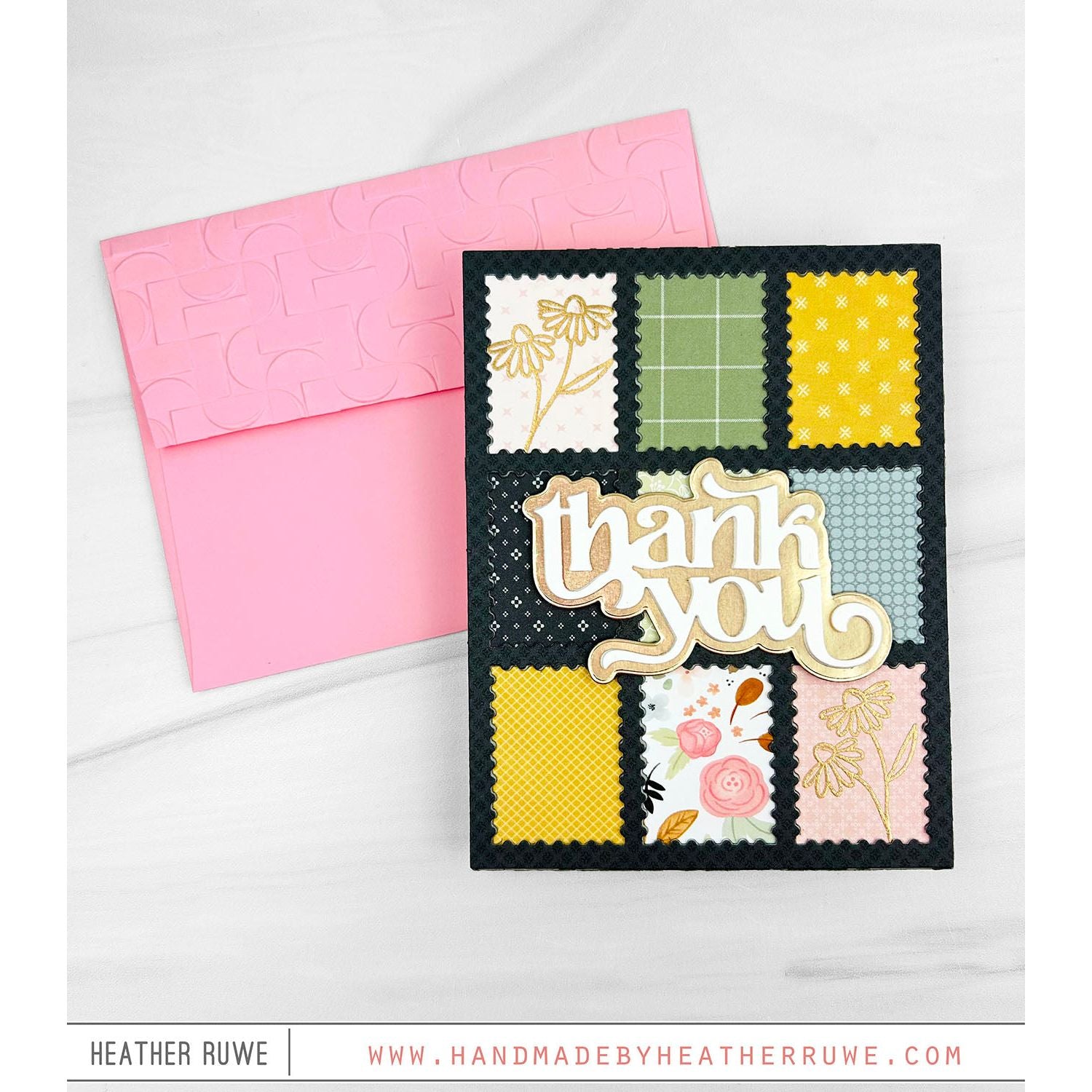 Simon Says Stamp Fancy Thank You Wafer Dies 8012sd Happy Camper Quilted Thank You Card Heather Ruwe | color-code:ALT04