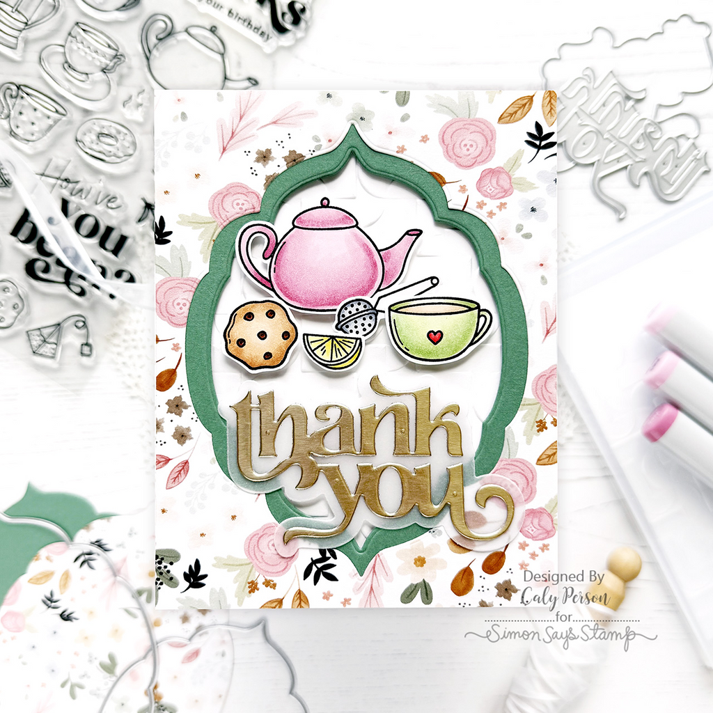 Simon Says Stamp Fancy Thank You Wafer Dies 8012sd Happy Camper Tea Time Thank You Card Caly Person | color-code:ALT12