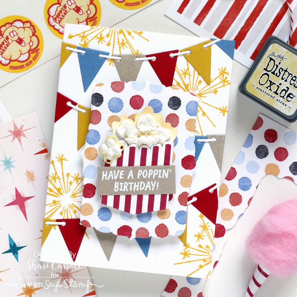 Simon Says Stamp Festive Bunting Wafer Dies 1696sd Festive Popcorn Birthday Card Shari Carroll | color-code:ALT02