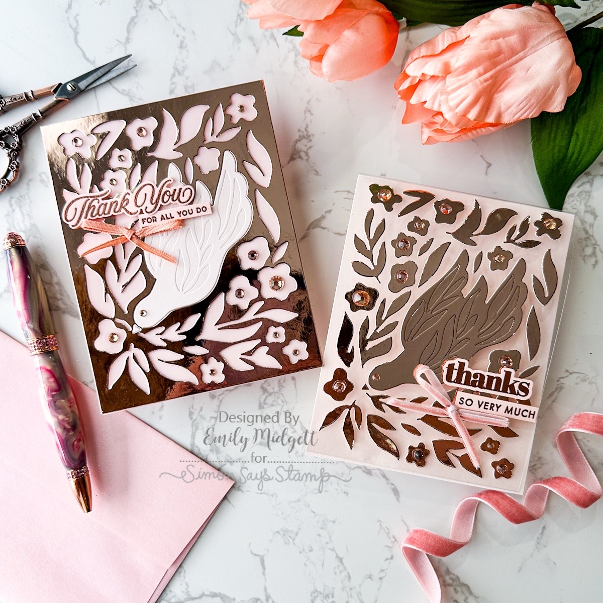 Simon Says Stamp Floral Birdscape Wafer Dies 1511sd In My Heart Elegant Bird Thank You Cards Emily Midgett | color-code:ALT06