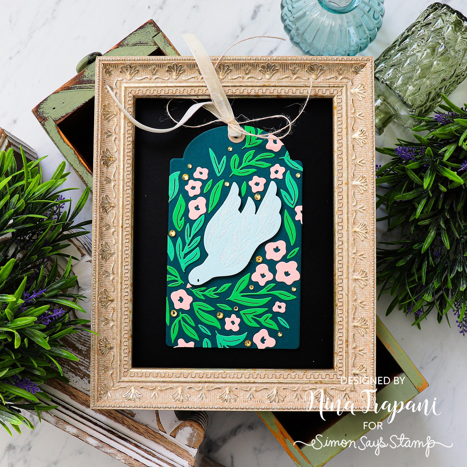 Simon Says Stamp Floral Birdscape Wafer Dies 1511sd In My Heart Framed Tag