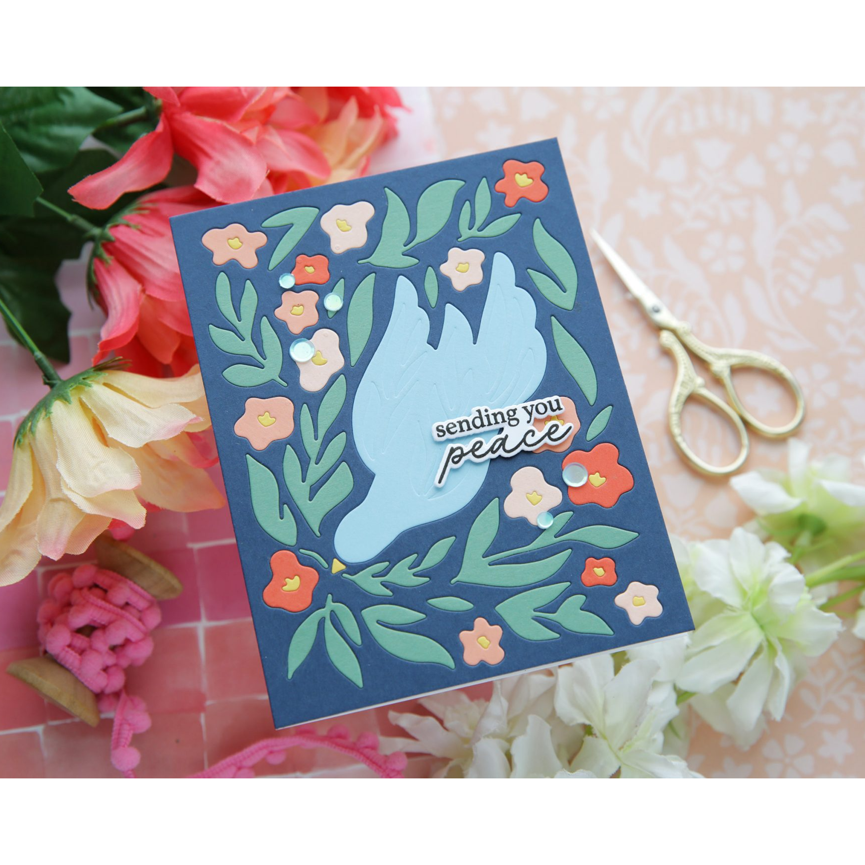 Simon Says Stamp Floral Birdscape Wafer Dies 1511sd In My Heart Sending Peace Card Laura Bassen | color-code:ALT01