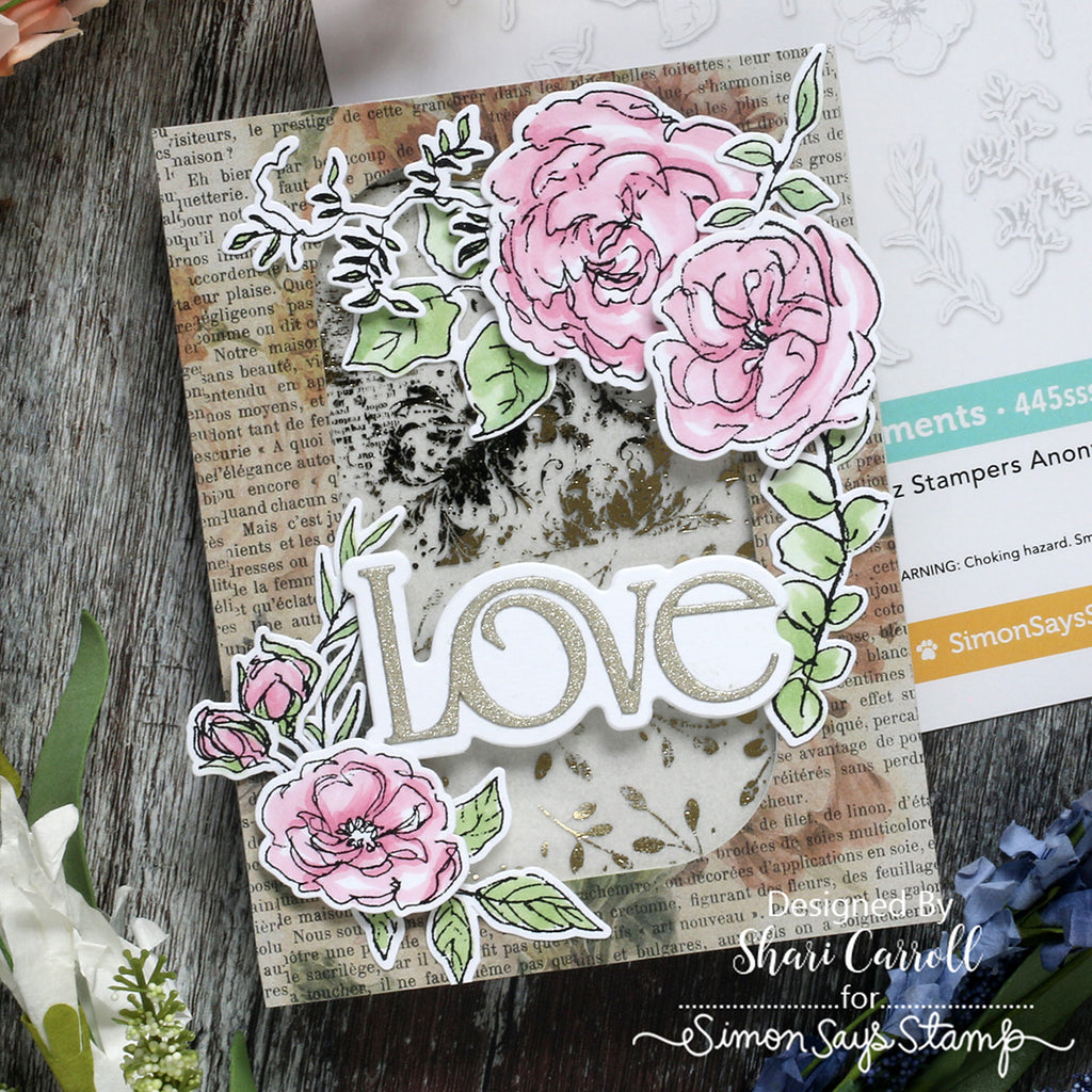 Simon Says Stamp Floral Elements Wafer Dies 445sss Pink Flowers Love Card Shari Carroll 