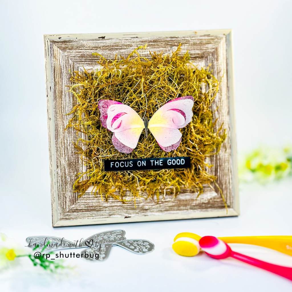 Simon Says Stamp Flourish Beautiful Butterfly Wafer Dies s1133 Shine On Mixed Media Butterfly Frame Revati Panickar