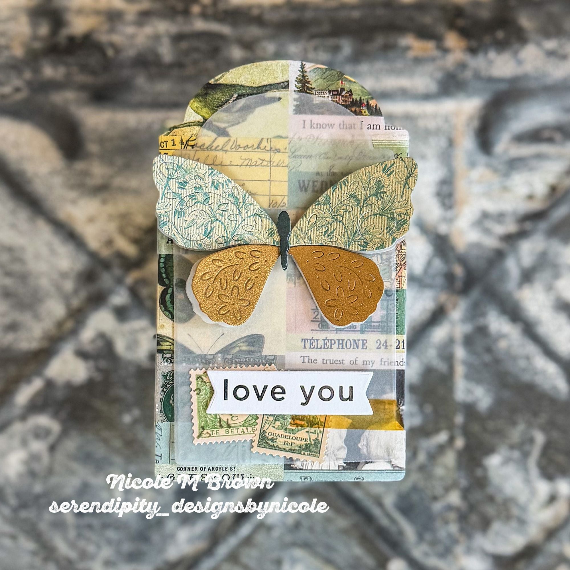 Simon Says Stamp Flourish Beautiful Butterfly Wafer Dies s1133 Shine On Mixed Media Love You Tag Nicole Brown