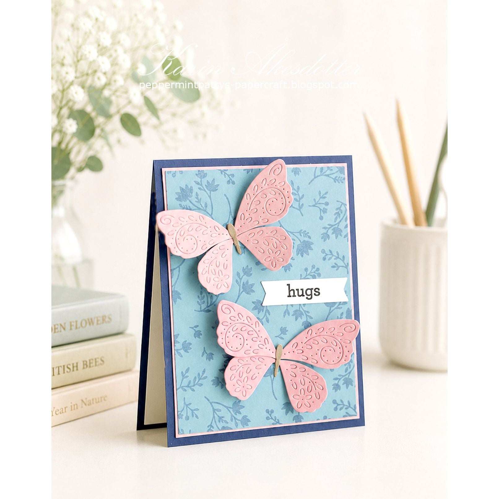 Simon Says Stamp Flourish Beautiful Butterfly Wafer Dies s1133 Shine On Two Butterflies Hugs Card Karin Åkesdotter