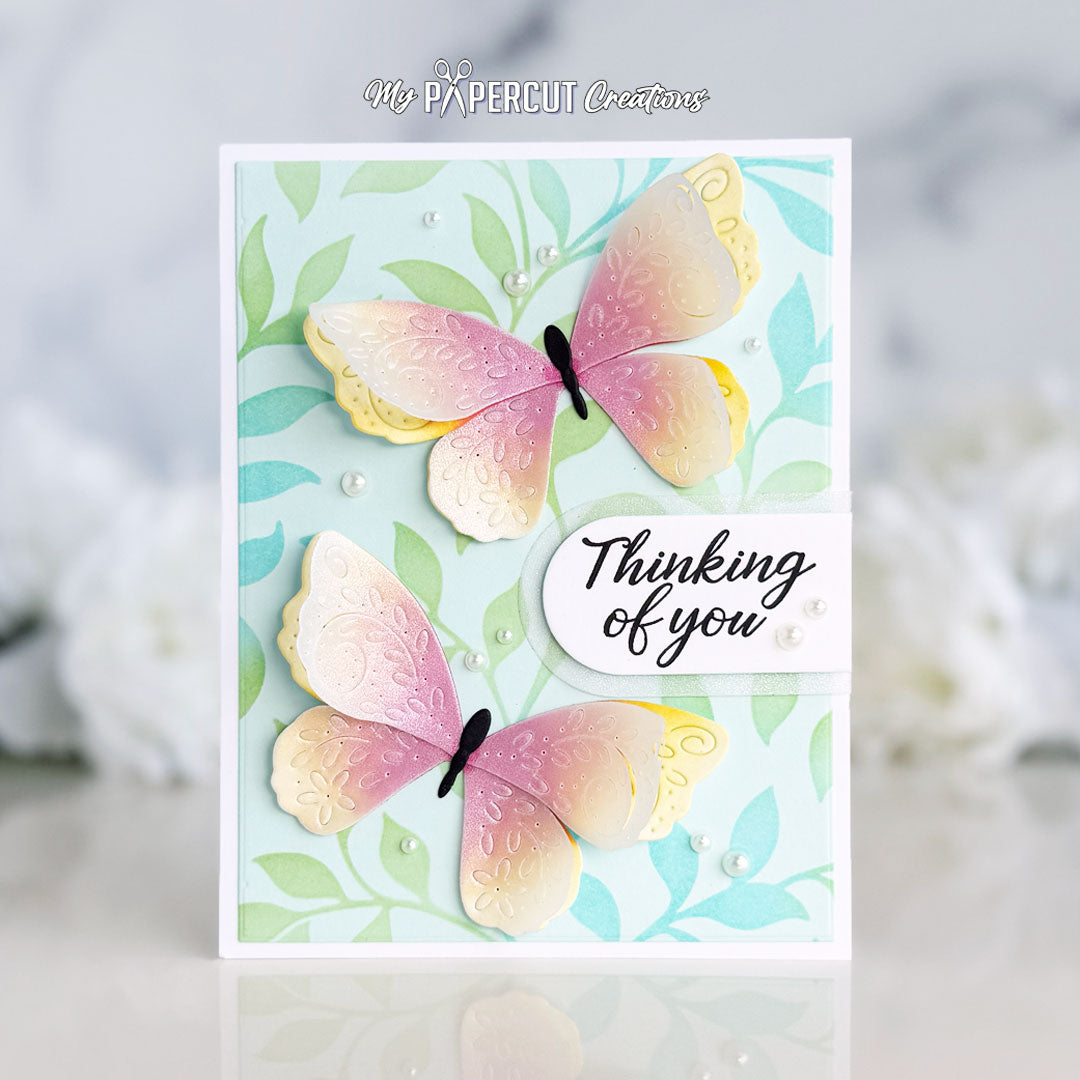 Simon Says Stamp Flourish Beautiful Butterfly Wafer Dies s1133 Shine On Two Butterfly Thinking of You Card Brenda Noelke