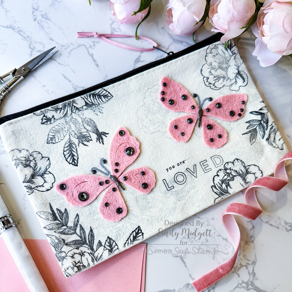 Simon Says Stamp Flourish Beautiful Butterfly Wafer Dies s1133 Shine Pretty Butterfly Pouch Emily Midgett