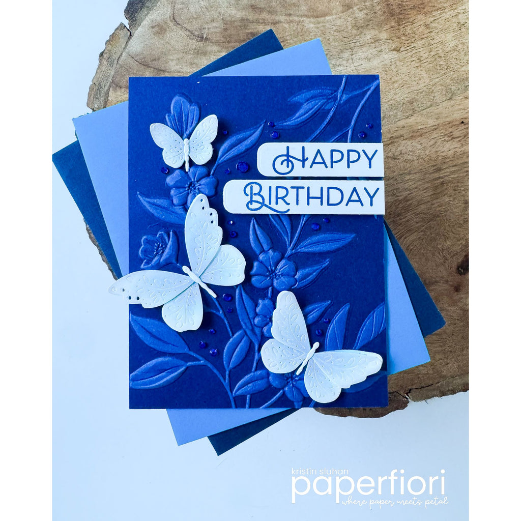 Simon Says Stamp Flourish Butterfly Trio Wafer Dies s1092 In My Heart Happy Birthday Card