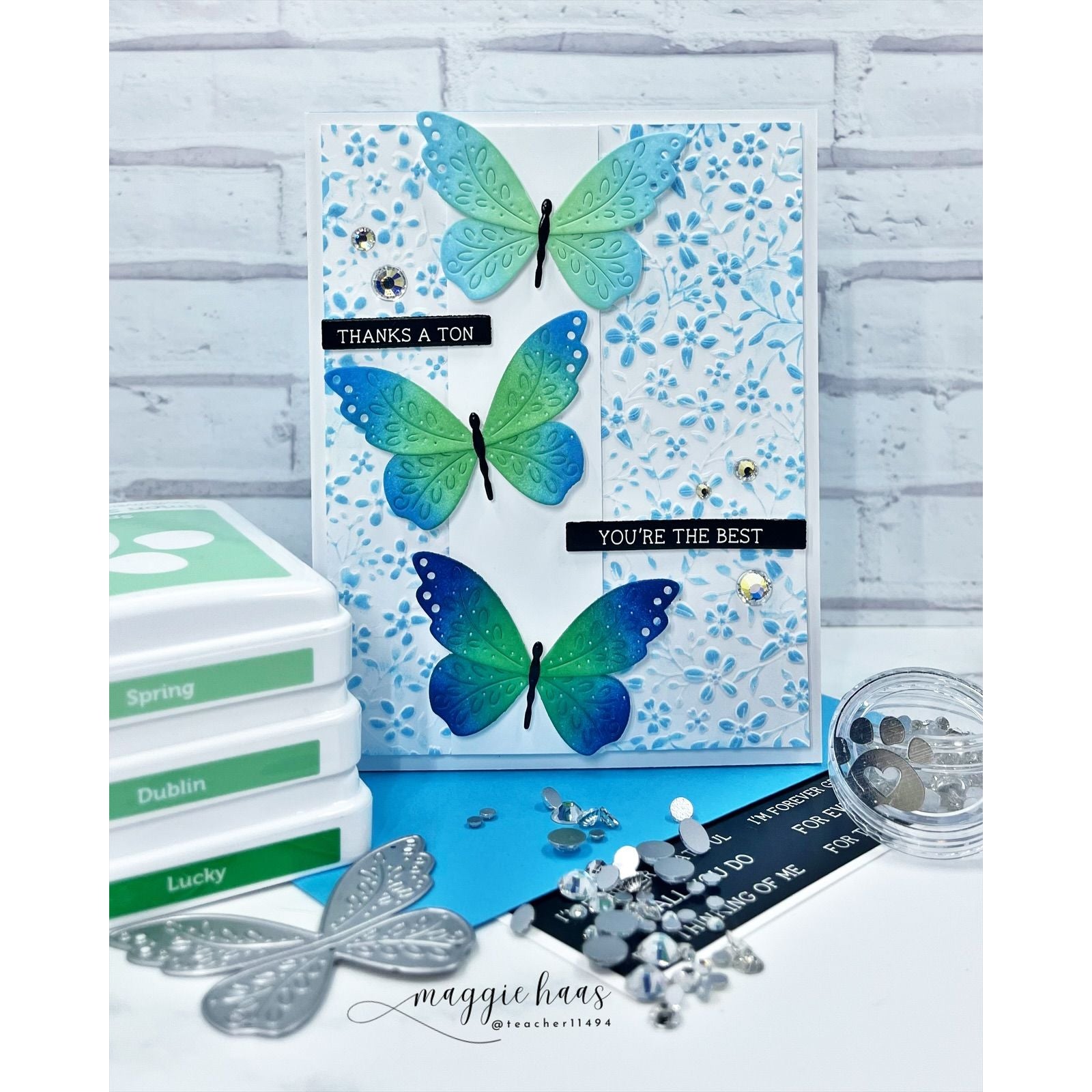 Simon Says Stamp Flourish Butterfly Trio Wafer Dies s1092 In My Heart Thanks a Ton Card
