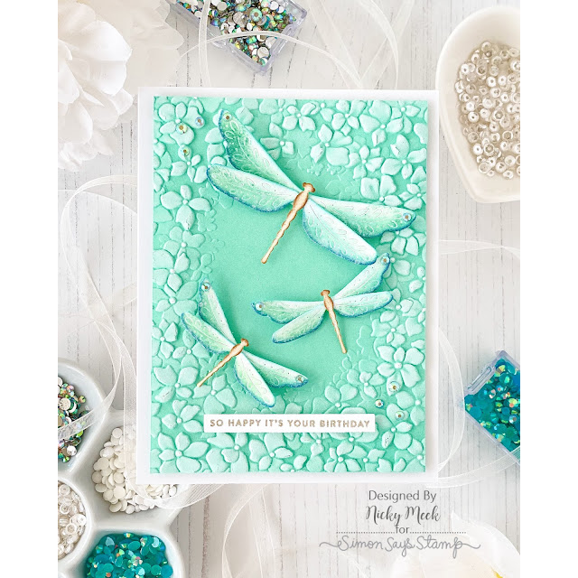 Simon Says Stamp Flourish Dragonfly Duo Wafer Dies s1093 In My Heart Aqua Birthday Card Nicky Meek | color-code:ALT05