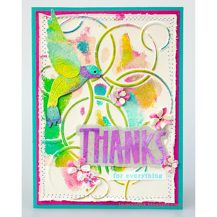 Simon Says Stamp Flourish Hummingbird Wafer Dies s1134 Every Happiness Colorful Bird Thanks Card